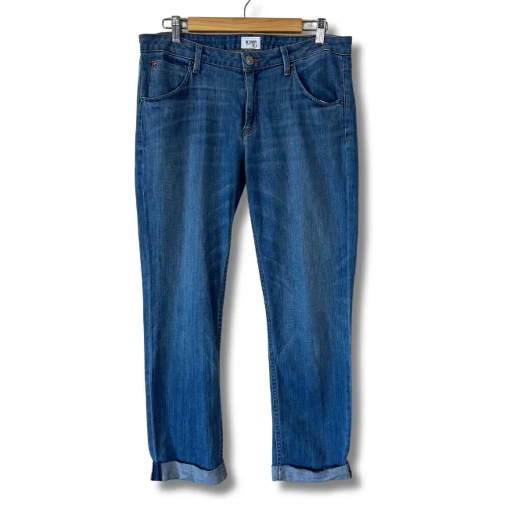 Hudson Womens Size 31 Jeans Medium Wash Cuffed Cropped Denim Straight Leg Blue